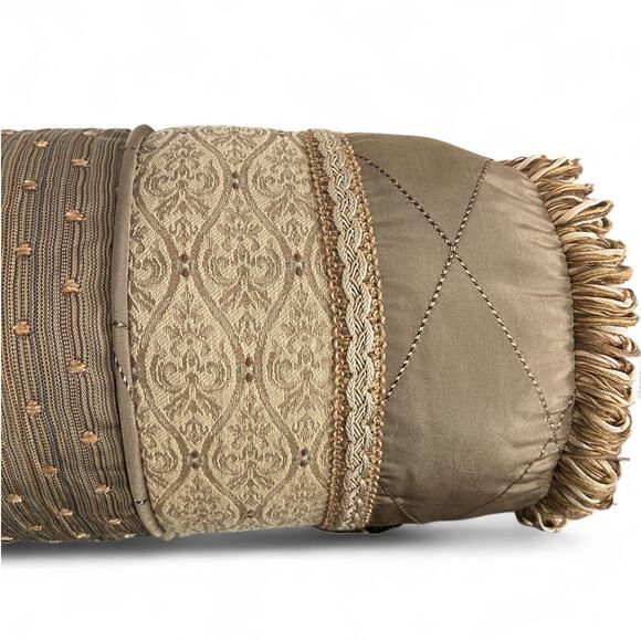 Bolster Throw pillow bois decorative fringe trim applique Eyelash Luxury Bedding - Picture 3 of 5